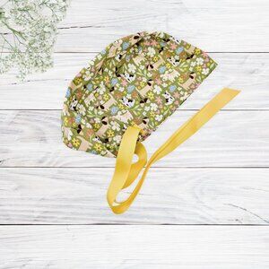 Dogs & Flowers ~ Euro  Surgical Cap With Gold Ribbon, CNA,RN,MD,PA GIFTS.